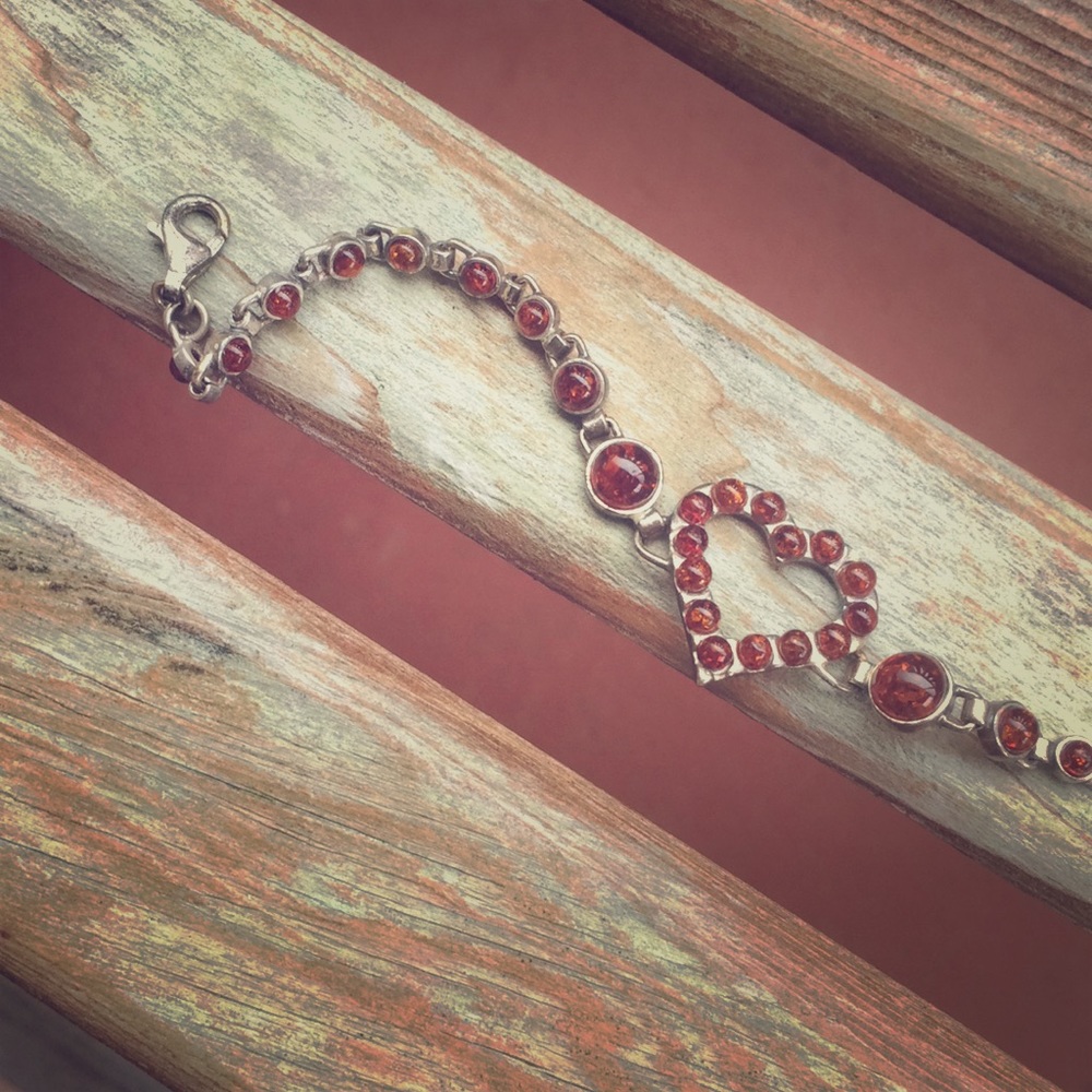 Genuine Amber Sterling Silver Bracelet